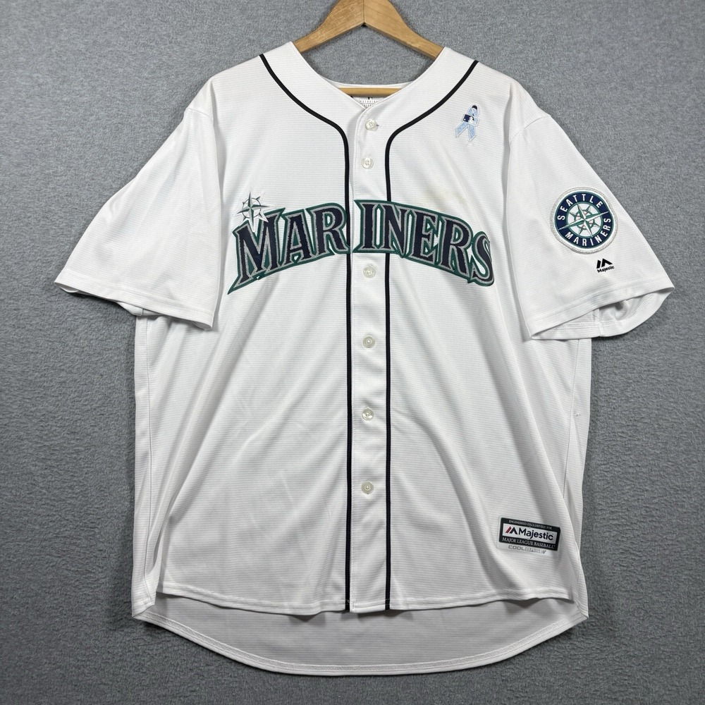 Seattle Mariners Majestic MLB Jersey Mens XL White Cool Base Baseball Button Up